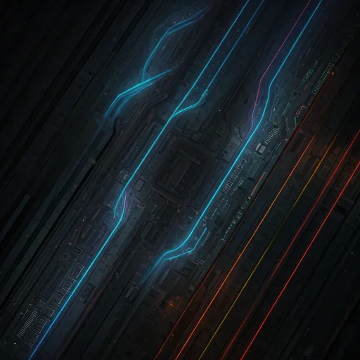 Abstract architectural top-down view of a modern city grid with neon glowing paths